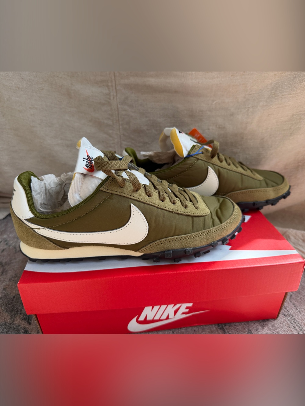 Nike Olive Green and White Waffle Racer Sneakers Moon shoes